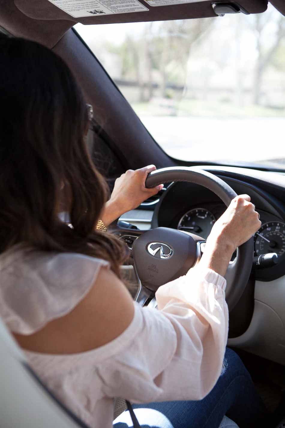 Emily Ann Gemma(@emilyanngemma) - Fashion Photography and Car Photography, driving and posing in front of new Infiniti QX50