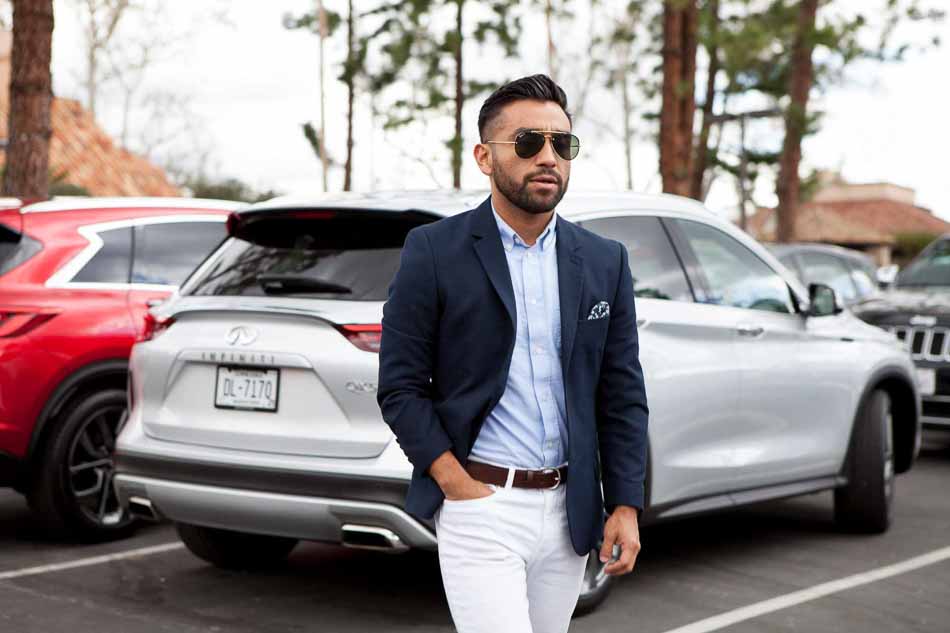 J Fig - @rule_of_thumbs in front of Infiniti QX-50 | Car Photography | Fashion Photography | Male Model | Shot in Los Angeles, California for Crispin Porter + Bogusky