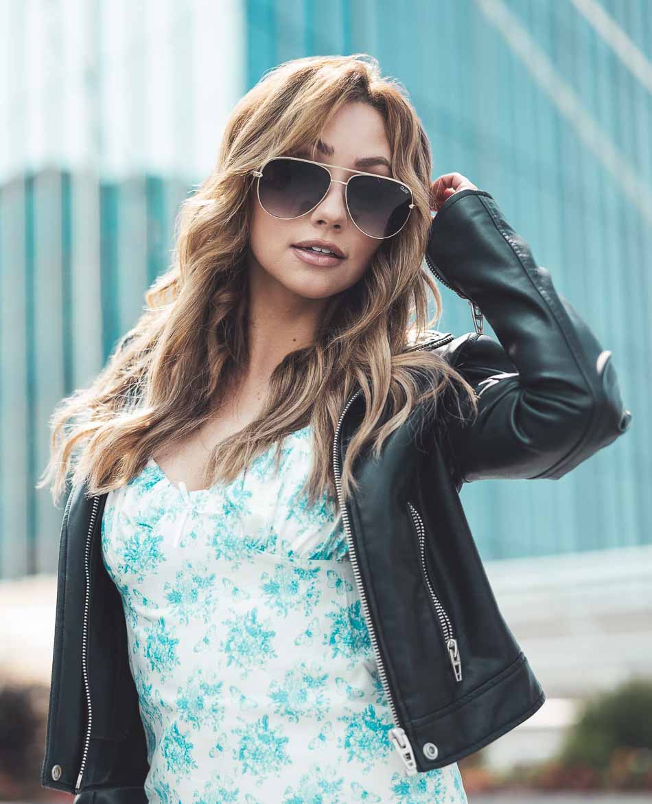 Lifestyle model Denver leather jacket aviator glasses